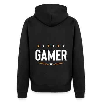 Gamer Beruf - Unisex Premium Bio Zip Hoodie - Schwarz - Hinten - Nico (187cm)