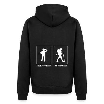 Ihr Freund - Mein Freund - Wandern Friedlich - Unisex Premium Bio Zip Hoodie - Schwarz - Hinten - Nico (187cm)