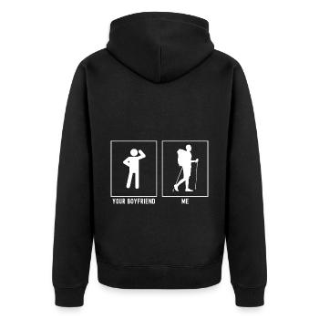 Dein Freund - Ich - Wandern nach rechts - Unisex Premium Bio Zip Hoodie - Schwarz - Hinten - Nico (187cm)