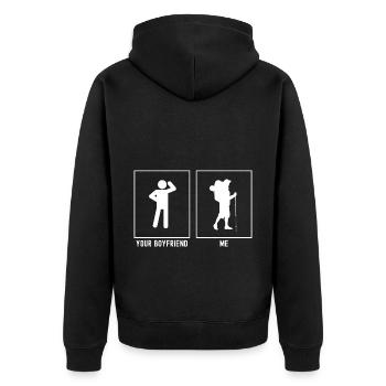 Ihr Freund - Ich - Wandernder Spaziergang - Unisex Premium Bio Zip Hoodie - Schwarz - Hinten - Nico (187cm)