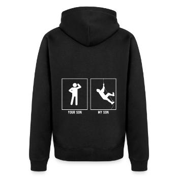 Dein Sohn - Mein Sohn - Wandklettern - Unisex Premium Bio Zip Hoodie - Schwarz - Hinten - Nico (187cm)