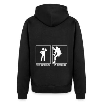 Votre ami - Mon ami - Professionnel de l’escalade - Veste à capuche bio Premium Unisexe - noir - Dos - Nico (187cm)