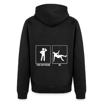 Your friend - me - climbing abseiling hanging - Unisex Premium Organic Zip Hoodie - black - Back - Nico (187cm)