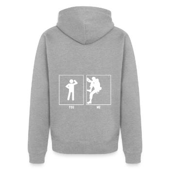 You - Me - Climbing Links - Unisex Premium Organic Zip Hoodie - heather grey - Back - Nico (187cm)