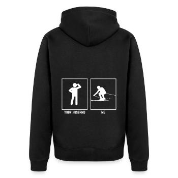 Your husband - me - Skiing to the left - Unisex Premium Organic Zip Hoodie - black - Back - Nico (187cm)