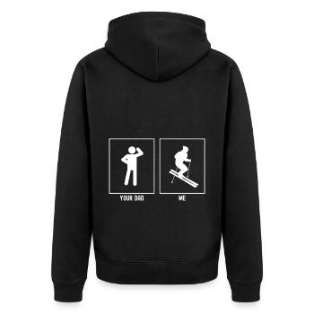 Dein Vater - Ich - Vorsichtiges Skifahren - Unisex Premium Bio Zip Hoodie - Schwarz - Hinten - Nico (187cm)