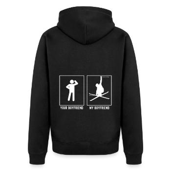 Ihr Freund - Mein Freund - Skifahren Radikal - Unisex Premium Bio Zip Hoodie - Schwarz - Hinten - Nico (187cm)