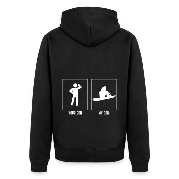 Dein Sohn - Mein Sohn - Snowboarding - Unisex Premium Bio Zip Hoodie - Schwarz - Hinten - Nico (187cm)