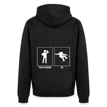 Ihr Ehemann - Ich - Snowboarding Sprung - Unisex Premium Bio Zip Hoodie - Schwarz - Hinten - Nico (187cm)