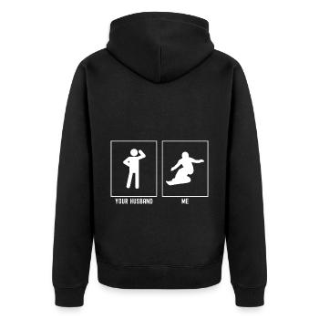 Ihr Ehemann - Ich - Snowboarding Illustration - Unisex Premium Bio Zip Hoodie - Schwarz - Hinten - Nico (187cm)