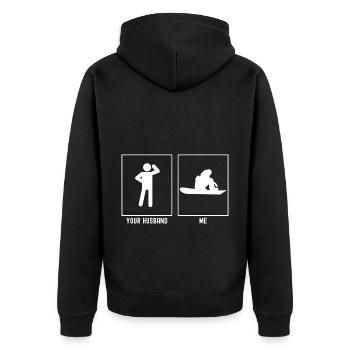 Dein Ehemann - Ich - Snowboarding Design - Unisex Premium Bio Zip Hoodie - Schwarz - Hinten - Nico (187cm)