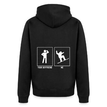 Dein Freund - Ich - Snowboarding bergauf - Unisex Premium Bio Zip Hoodie - Schwarz - Hinten - Nico (187cm)
