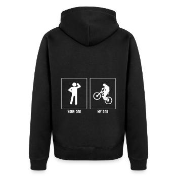 Dein Vater - Mein Vater - Mountainbiking Mann Spru - Unisex Premium Bio Zip Hoodie - Schwarz - Hinten - Nico (187cm)
