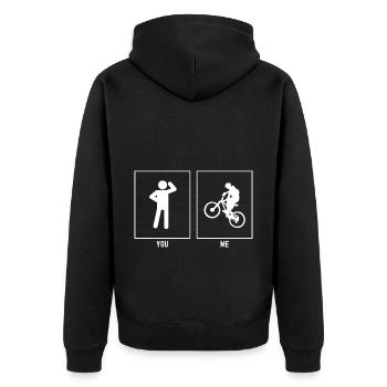 Sie - Ich - Mountainbiking Profi - Unisex Premium Bio Zip Hoodie - Schwarz - Hinten - Nico (187cm)