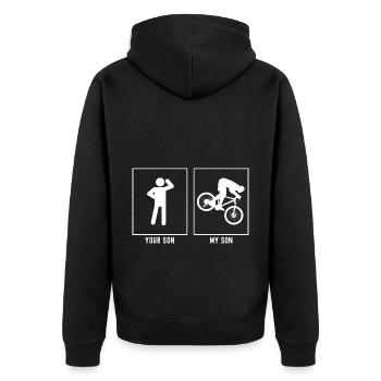 Votre fils - Mon fils - Descente à vélo - Veste à capuche bio Premium Unisexe - noir - Dos - Nico (187cm)