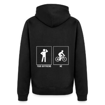 Dein Freund - Ich - Radfahren Aktivität - Unisex Premium Bio Zip Hoodie - Schwarz - Hinten - Nico (187cm)