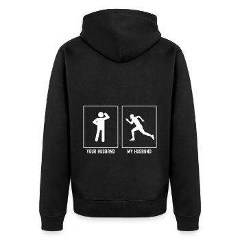 Votre mari - Mon mari - Running Man Left - Veste à capuche bio Premium Unisexe - noir - Dos - Nico (187cm)