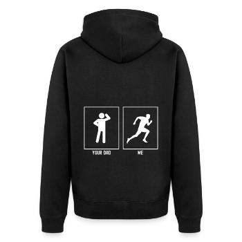 Dein Vater - Ich - Langsam laufen - Unisex Premium Bio Zip Hoodie - Schwarz - Hinten - Nico (187cm)