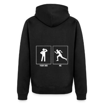 Dein Vater - Ich - Schnelles Laufen - Unisex Premium Bio Zip Hoodie - Schwarz - Hinten - Nico (187cm)