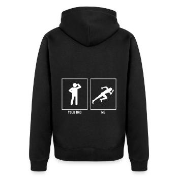 Ton père - moi - course extrême - Veste à capuche bio Premium Unisexe - noir - Dos - Nico (187cm)