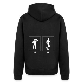Du - Ich - Laufen Joggen - Unisex Premium Bio Zip Hoodie - Schwarz - Hinten - Nico (187cm)