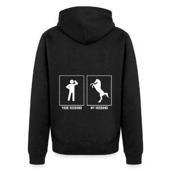 Your husband - My husband - Horse standing on two - Unisex Premium Organic Zip Hoodie - black - Back - Nico (187cm)