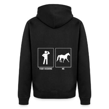 Your husband - me - horse trot - Unisex Premium Organic Zip Hoodie - black - Back - Nico (187cm)