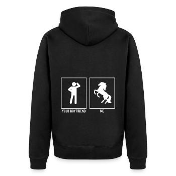 Dein Freund - Ich - Pferd stehend auf zwei Beinen - Unisex Premium Bio Zip Hoodie - Schwarz - Hinten - Nico (187cm)