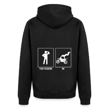 Ihr Ehemann - Ich - Motorrad Super Extrem - Unisex Premium Bio Zip Hoodie - Schwarz - Hinten - Nico (187cm)