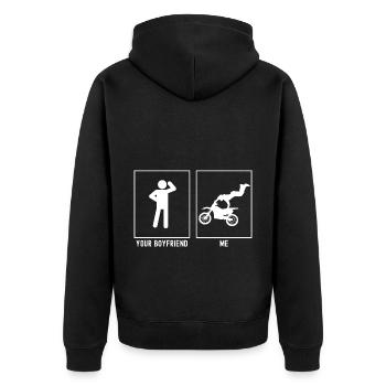 Dein Freund - Ich - Motorrad Extrem - Unisex Premium Bio Zip Hoodie - Schwarz - Hinten - Nico (187cm)