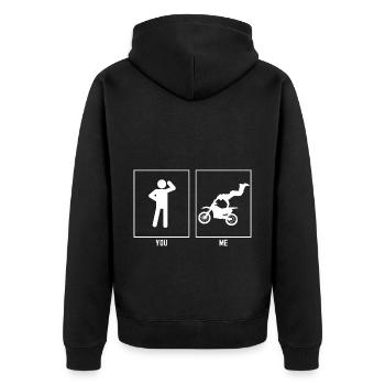 Du - Ich - Motorrad Extrem - Unisex Premium Bio Zip Hoodie - Schwarz - Hinten - Nico (187cm)