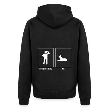Her husband - me - Great Dane dog - Unisex Premium Organic Zip Hoodie - black - Back - Nico (187cm)