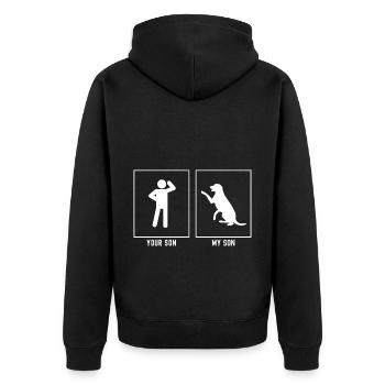Your Son - My Son - Dog Shaking Hands - Unisex Premium Organic Zip Hoodie - black - Back - Nico (187cm)