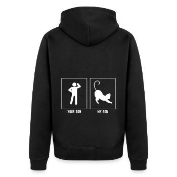 Votre fils - Mon fils - le chat s’étire - Veste à capuche bio Premium Unisexe - noir - Dos - Nico (187cm)