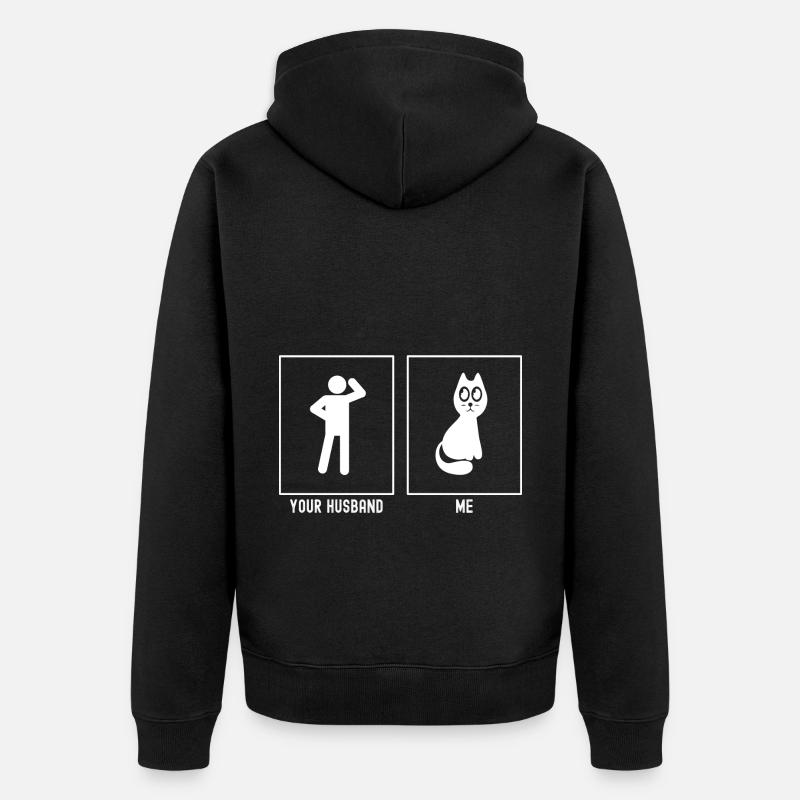 Son mari - Moi - Chat effrayant - Veste à capuche bio Premium Unisexe - noir