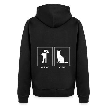 Dein Vater - Mein Vater - Stilisierte Katze - Unisex Premium Bio Zip Hoodie - Schwarz - Hinten - Nico (187cm)