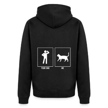 Dein Vater - Ich - spazierende Katze - Unisex Premium Bio Zip Hoodie - Schwarz - Hinten - Nico (187cm)