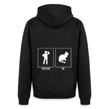 Dein Vater - Ich - Wartende Katze - Unisex Premium Bio Zip Hoodie - Schwarz - Hinten - Nico (187cm)
