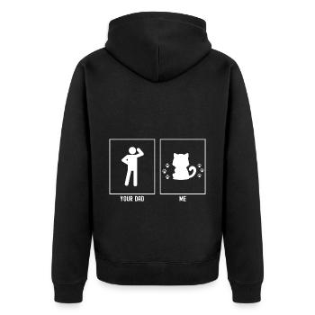 Dein Vater - Ich - Fette Katze und Pfoten - Unisex Premium Bio Zip Hoodie - Schwarz - Hinten - Nico (187cm)
