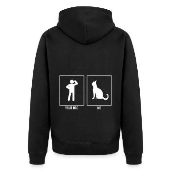 Dein Vater - Ich - Katze starrt(CA) - Unisex Premium Bio Zip Hoodie - Schwarz - Hinten - Nico (187cm)