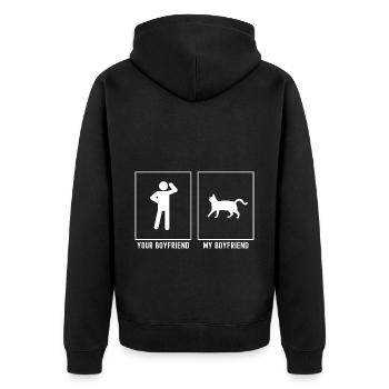 Dein Freund - Mein Freund - Katze auf Spaziergang - Unisex Premium Bio Zip Hoodie - Schwarz - Hinten - Nico (187cm)