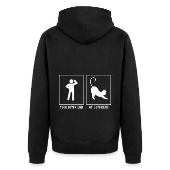 Votre ami - Mon ami - Étirement du chat - Veste à capuche bio Premium Unisexe - noir - Dos - Nico (187cm)