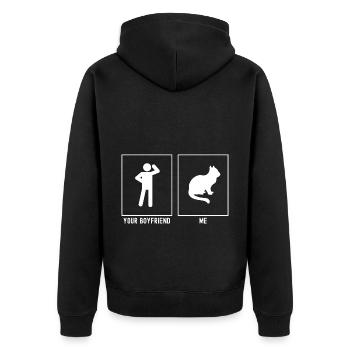 Dein Freund - Ich - Katze Design - Unisex Premium Bio Zip Hoodie - Schwarz - Hinten - Nico (187cm)