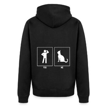 You - I - cat looking to the left - Unisex Premium Organic Zip Hoodie - black - Back - Nico (187cm)