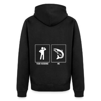 Votre mari - moi - pêcheur de poisson - Veste à capuche bio Premium Unisexe - noir - Dos - Nico (187cm)