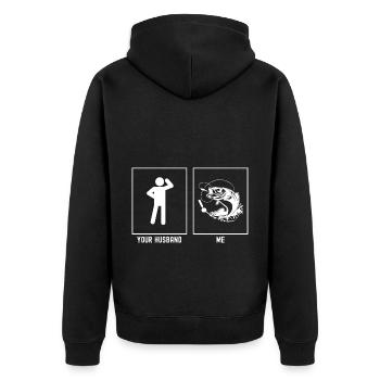 Votre mari - Moi - Fishing Fish Focus - Veste à capuche bio Premium Unisexe - noir - Dos - Nico (187cm)