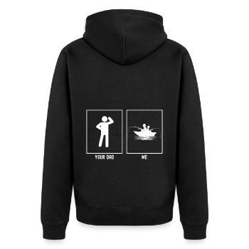 Ihr Vater - Ich - Angeln Seite an Seite - Unisex Premium Bio Zip Hoodie - Schwarz - Hinten - Nico (187cm)