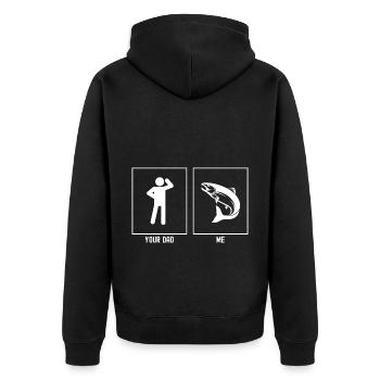 Ihr Vater - Ich - Springender Fischfang - Unisex Premium Bio Zip Hoodie - Schwarz - Hinten - Nico (187cm)