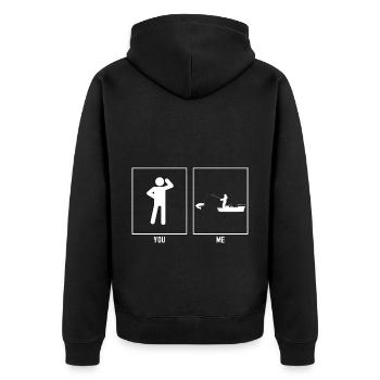 Sie - Ich - Angeln Gefangen - Unisex Premium Bio Zip Hoodie - Schwarz - Hinten - Nico (187cm)