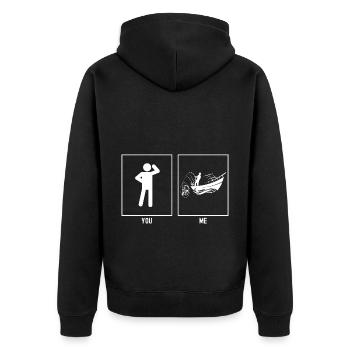 Sie - Ich - Angeln Schnellboot - Unisex Premium Bio Zip Hoodie - Schwarz - Hinten - Nico (187cm)